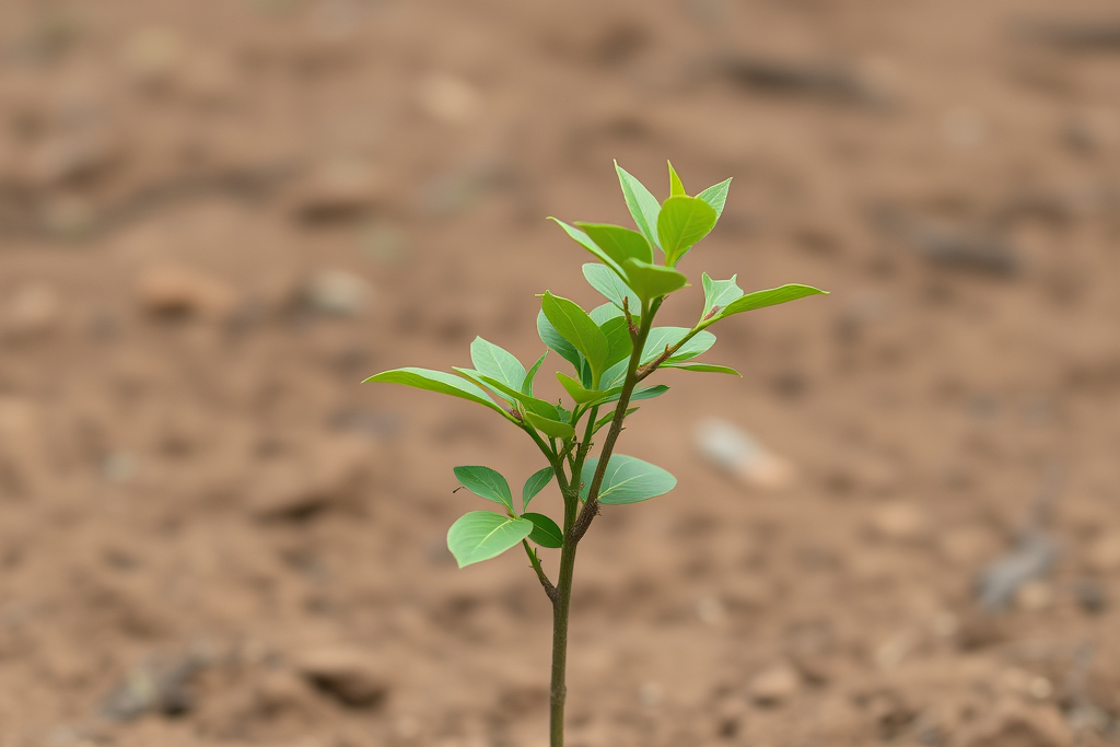 A teak sapling freshly planted