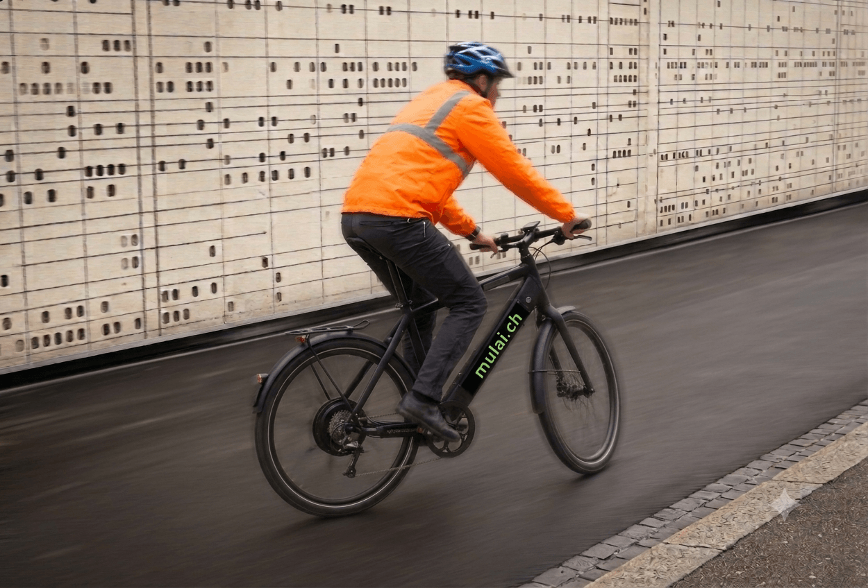 A Stromer ST1 with the mulai.ch Punch Card in the background